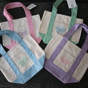 Canvas Tote Bag Set - Pink, Green, Blue, Purple